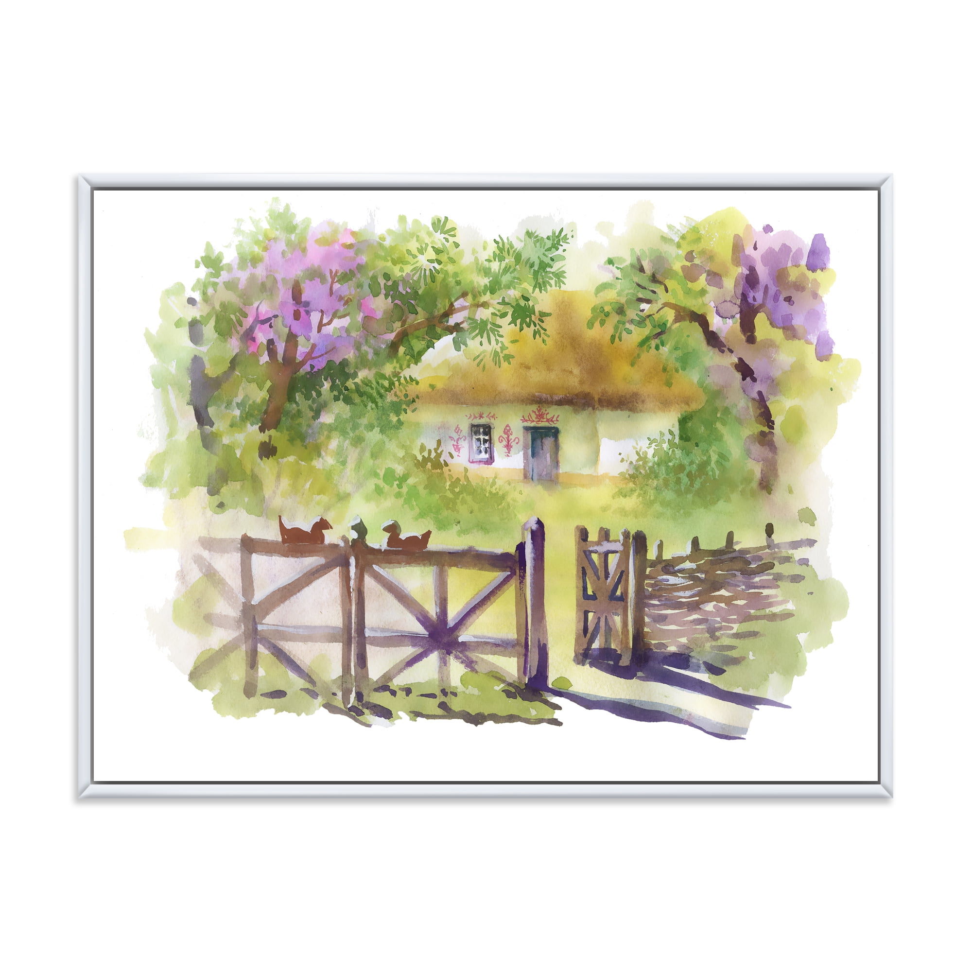 Designart 'Impression of Rustic Cottage In The Woods' Traditional Framed Canvas Wall Art Print
