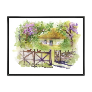 Designart 'Impression of Rustic Cottage In The Woods' Traditional Framed Canvas Wall Art Print
