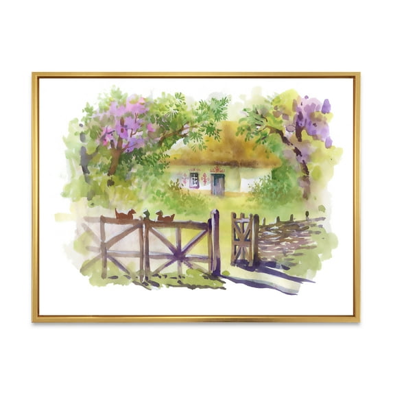 Designart 'Impression of Rustic Cottage In The Woods' Traditional Framed Canvas Wall Art Print