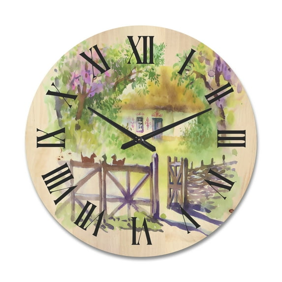 Designart 'Impression of Rustic Cottage In The Woods' Traditional Wood Wall Clock