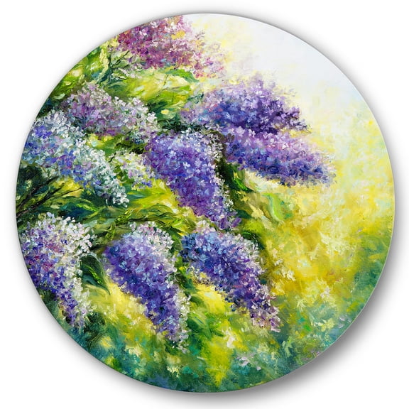 Designart 'Impressionism Lilac Tree In The Garden' Traditional Circle Metal Wall Art 29x29 - Disc of 29