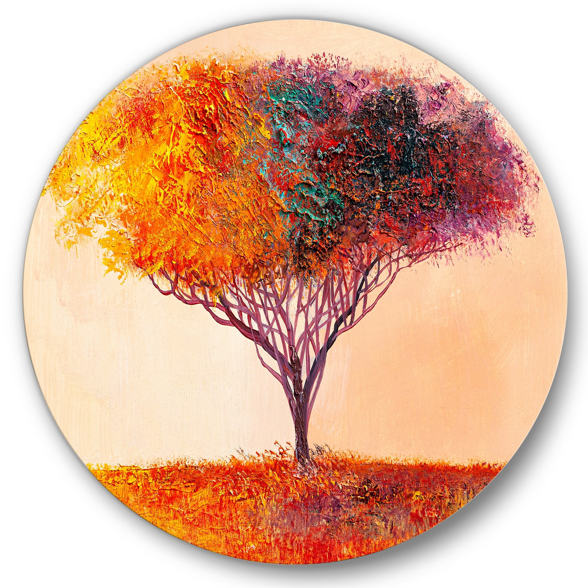 Designart 'Impressionist Landscape Colorful Abstract Tree' Modern Circle Metal Wall Art 29x29 - Disc of 29