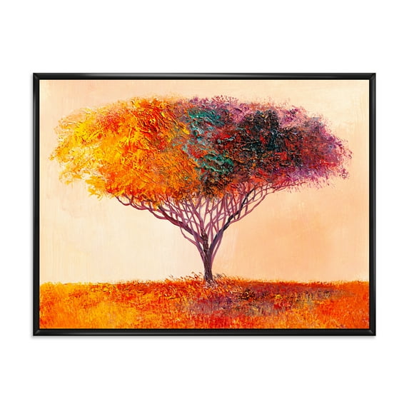 Designart 'Impressionist Landscape Colorful Abstract Tree' Modern Framed Canvas Wall Art Print