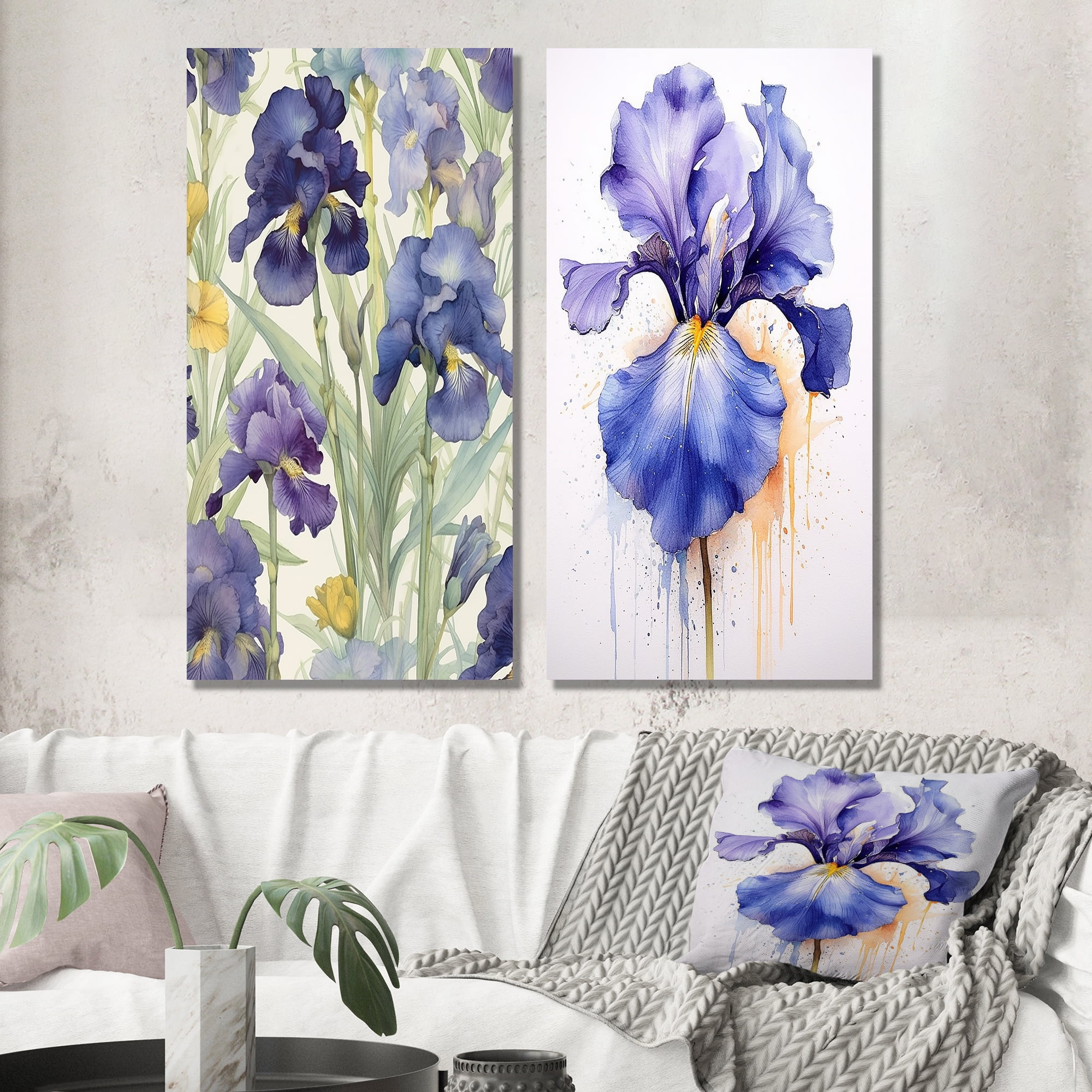 Impressionistic Purple and Green Iris Floral Canvas Art Set