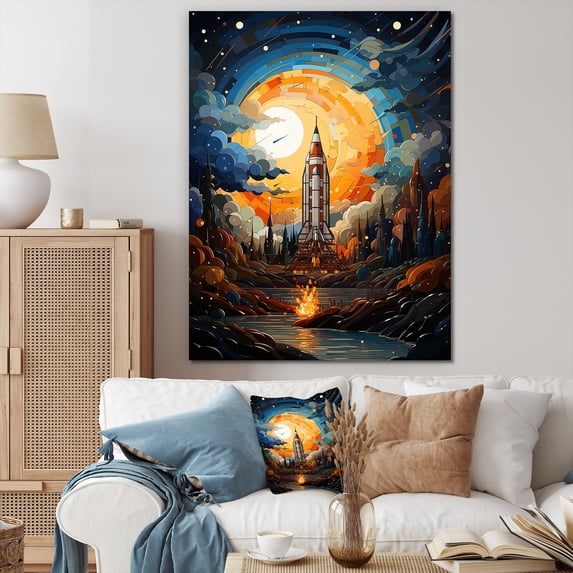 Designart "Impressionistic Space Journey II" Rocketship Canvas Prints