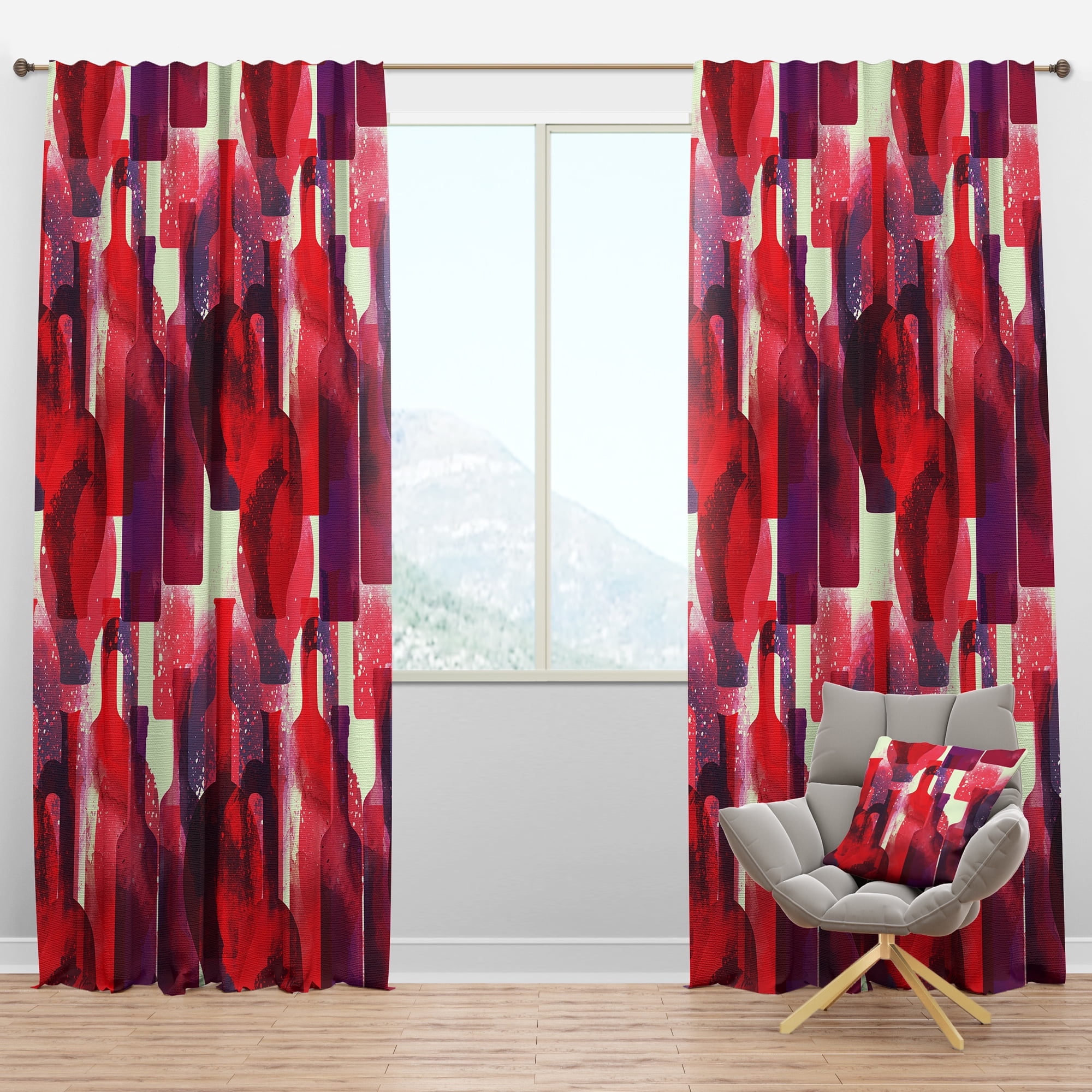 Designart 'Imprints Of Red Wine Bottles' Bohemian & Eclectic Blackout Curtain Panel