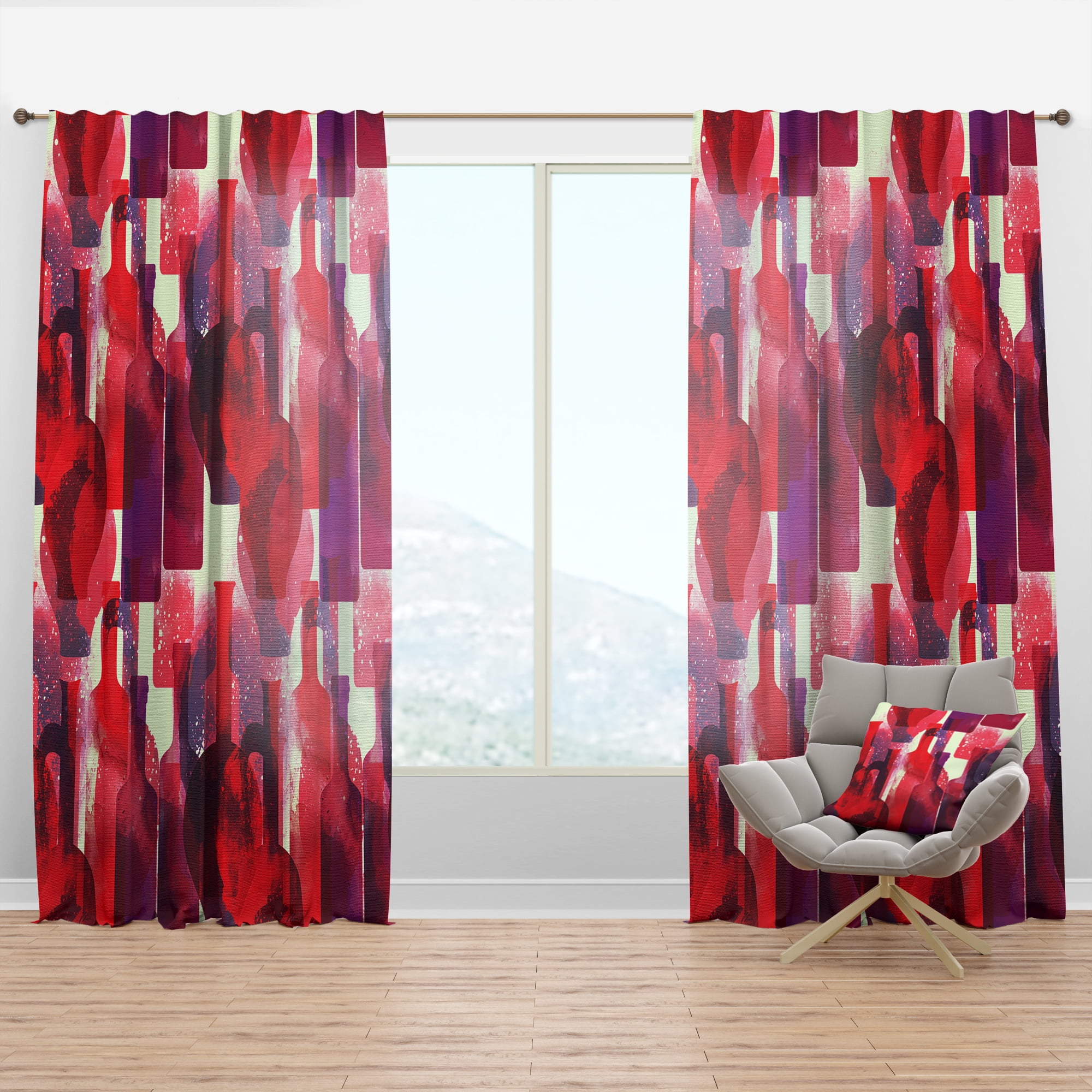 Designart 'Imprints Of Red Wine Bottles' Bohemian & Eclectic Curtain Panel