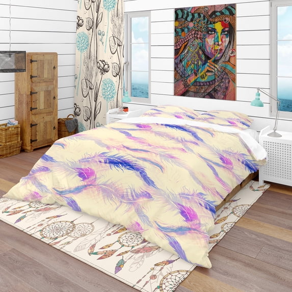 Designart 'Imprints of Flying Bird Feathers' Southwestern Duvet Cover Set