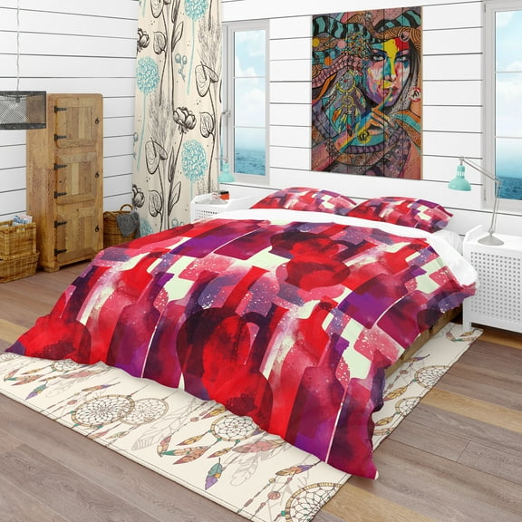 Designart 'Imprints of Wine Bottles' Bohemian & Eclectic Duvet Cover Set