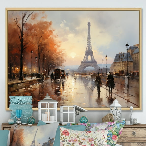 Designart "In 1920S French Paris painting II" Cityscapes Floater Framed Wall Decor