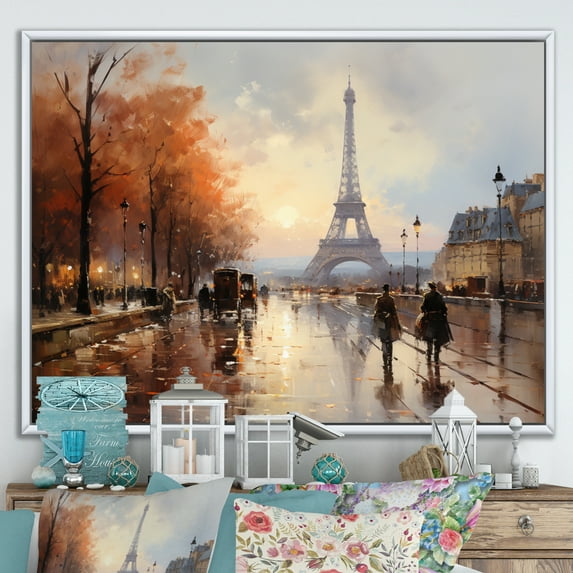 Designart "In 1920S French Paris painting II" Cityscapes Floater Framed Wall Decor