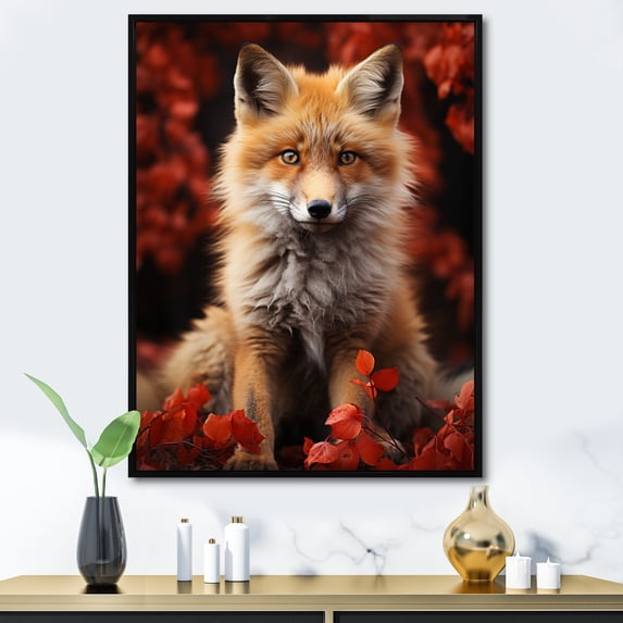 Designart "In Autumn Fox Portrait wall decor II" Animals Floater Framed Canvas Wall Art
