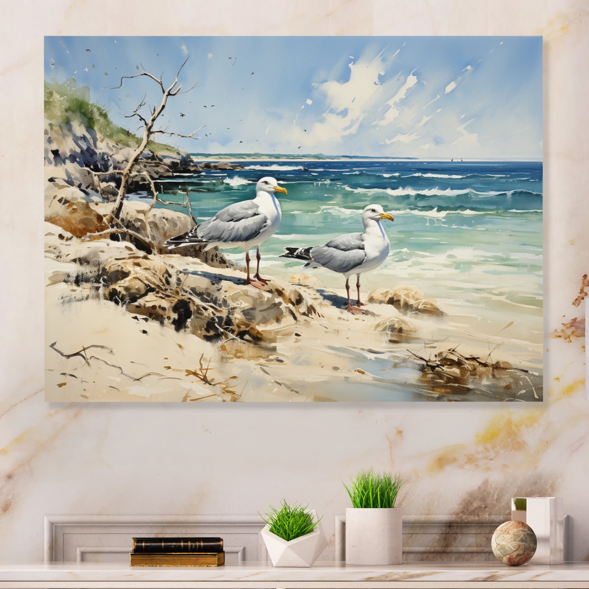 Designart "In Flight Beach Seagulls I" Nautical & Beach Metal Art ...