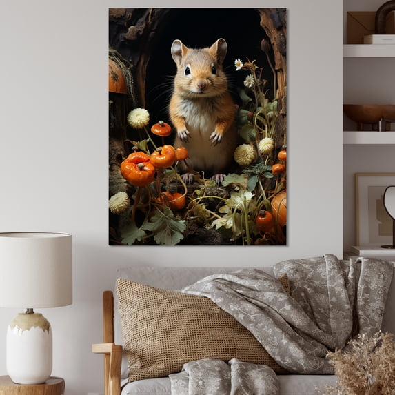 Designart "In Flowers Cute Rodent wall art" Animals Wall Art Print