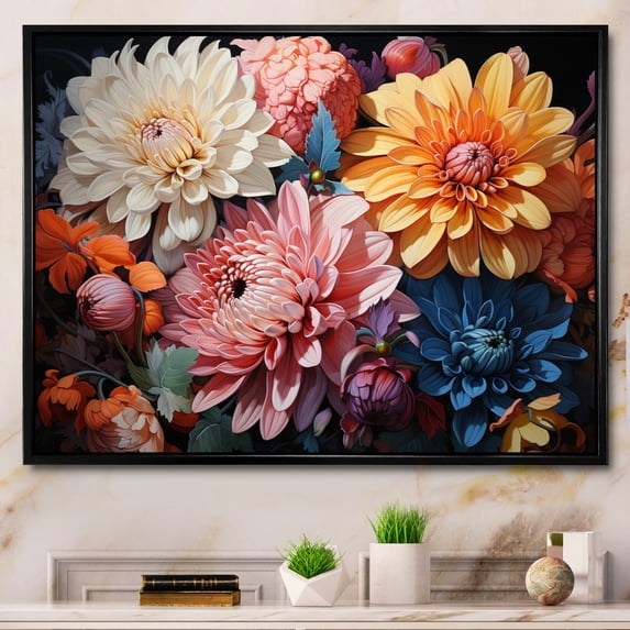 Designart "In Full Bloom Captivating Mums II" Floral Floater Framed Wall Art Print