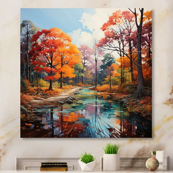 Designart "In Orange Germany Autumn painting II" Landscapes Metal Wall Art Prints