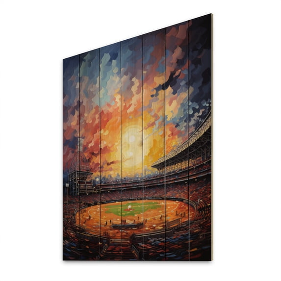Designart "In Spotlight Sport Stadium wall art IX" Cityscapes Print on Natural Pine Wood