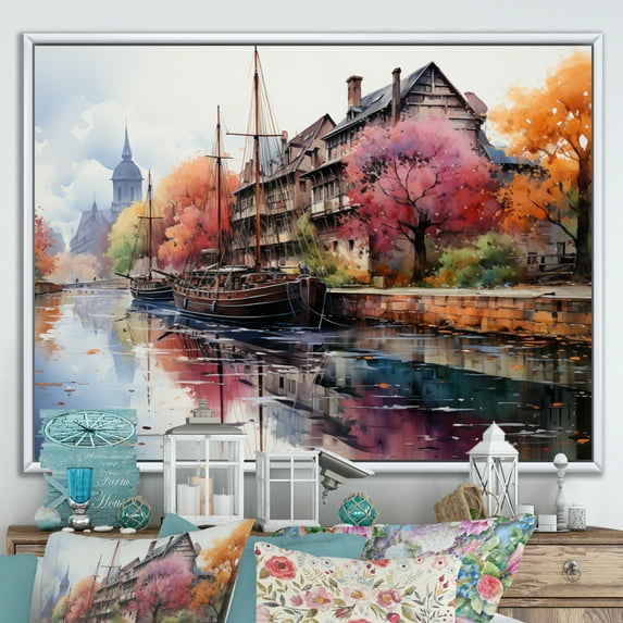 Designart "In Strasbourg French Canal wall art I" Cityscapes Floater Framed Wall Decor