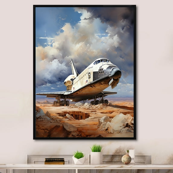 Designart "In the Space Shuttle s Journey II" Space Shuttle Floater Framed Wall Art Living Room