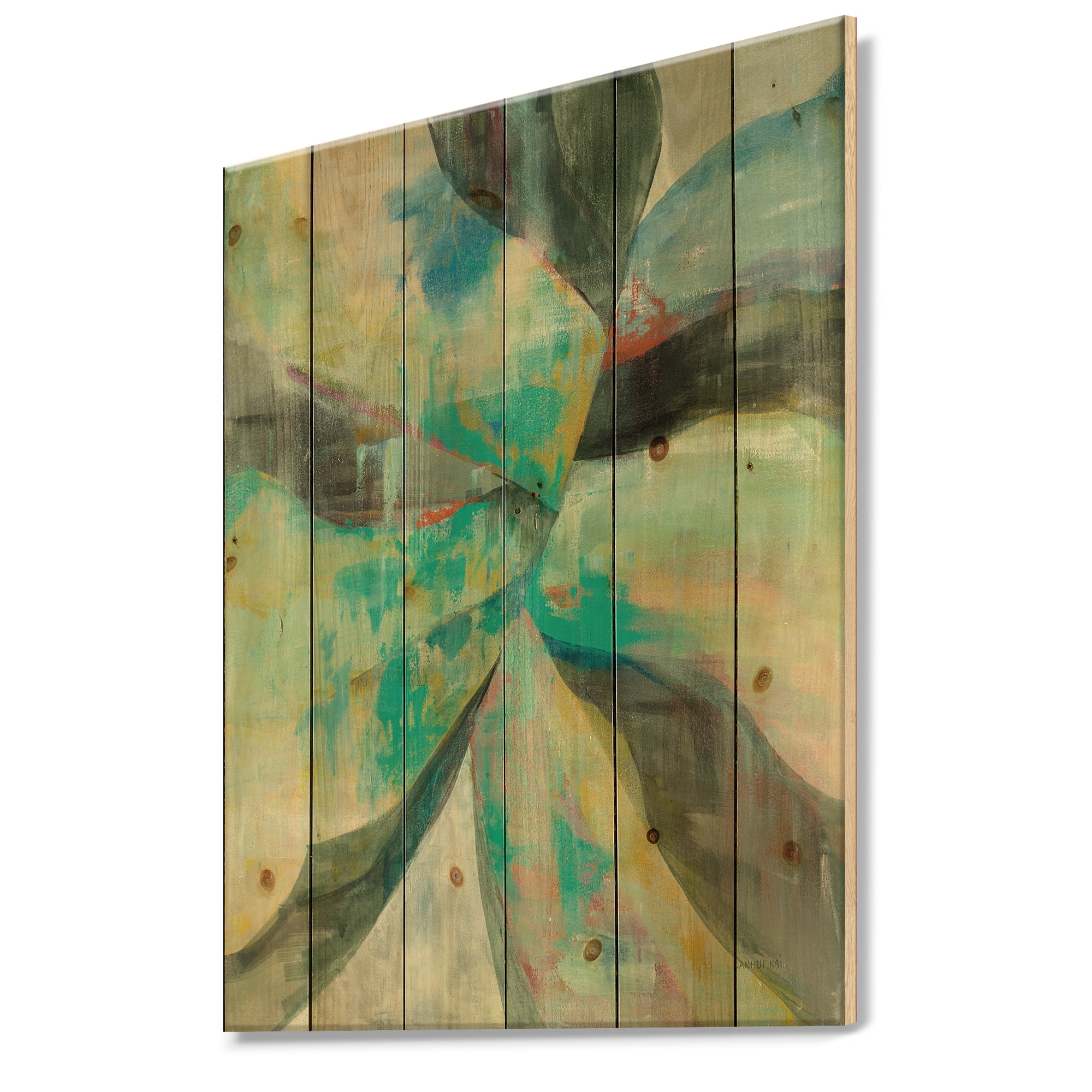 Designart 'In the Valley Abstract I' Traditional Print on Natural Pine Wood