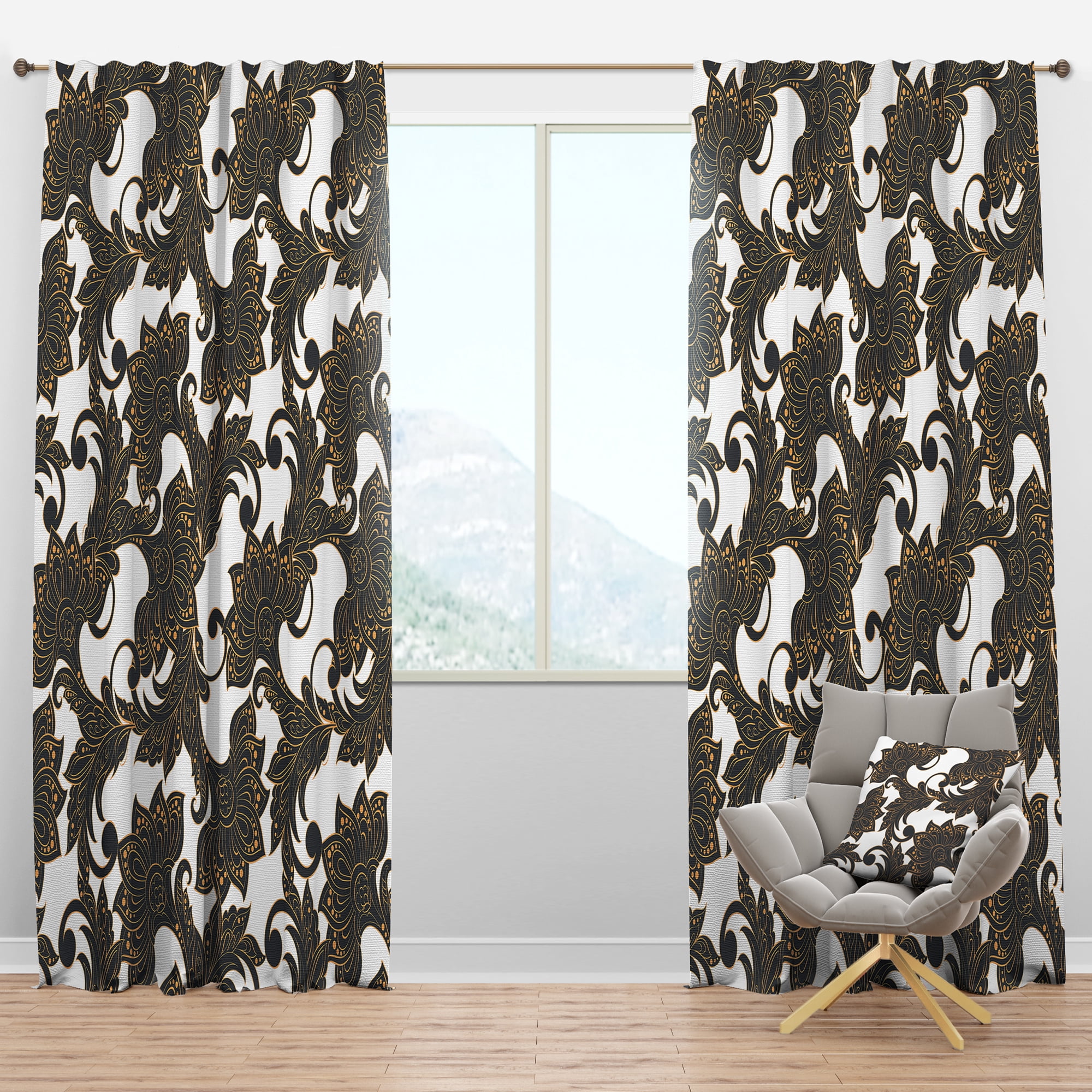 Designart 'Indian Floral Batik Retro I' Mid-Century Modern Blackout Curtain Panel