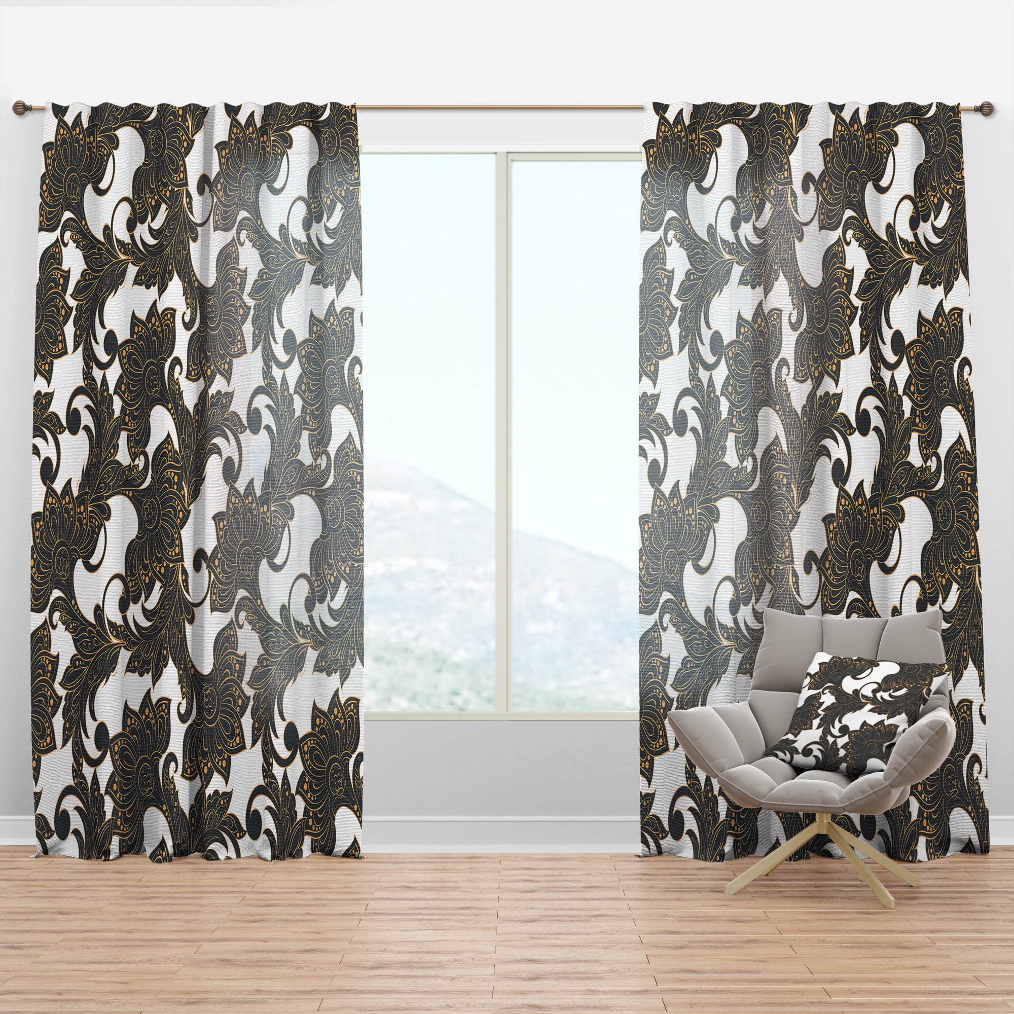 Designart 'Indian Floral Batik Retro I' Mid-Century Modern Curtain Panel