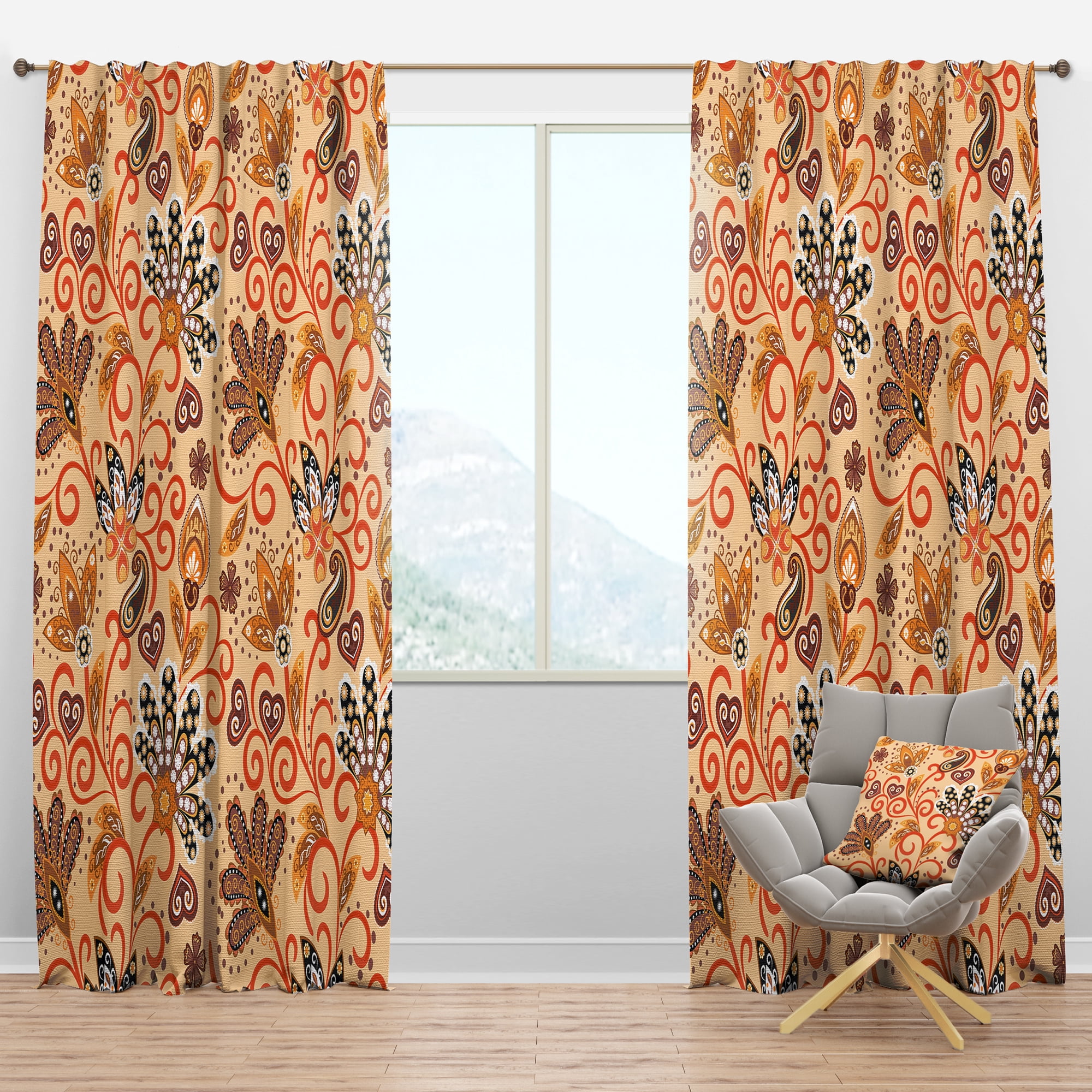 Designart 'Indian Floral Batik Retro II' Mid-Century Modern Blackout Curtain Panel