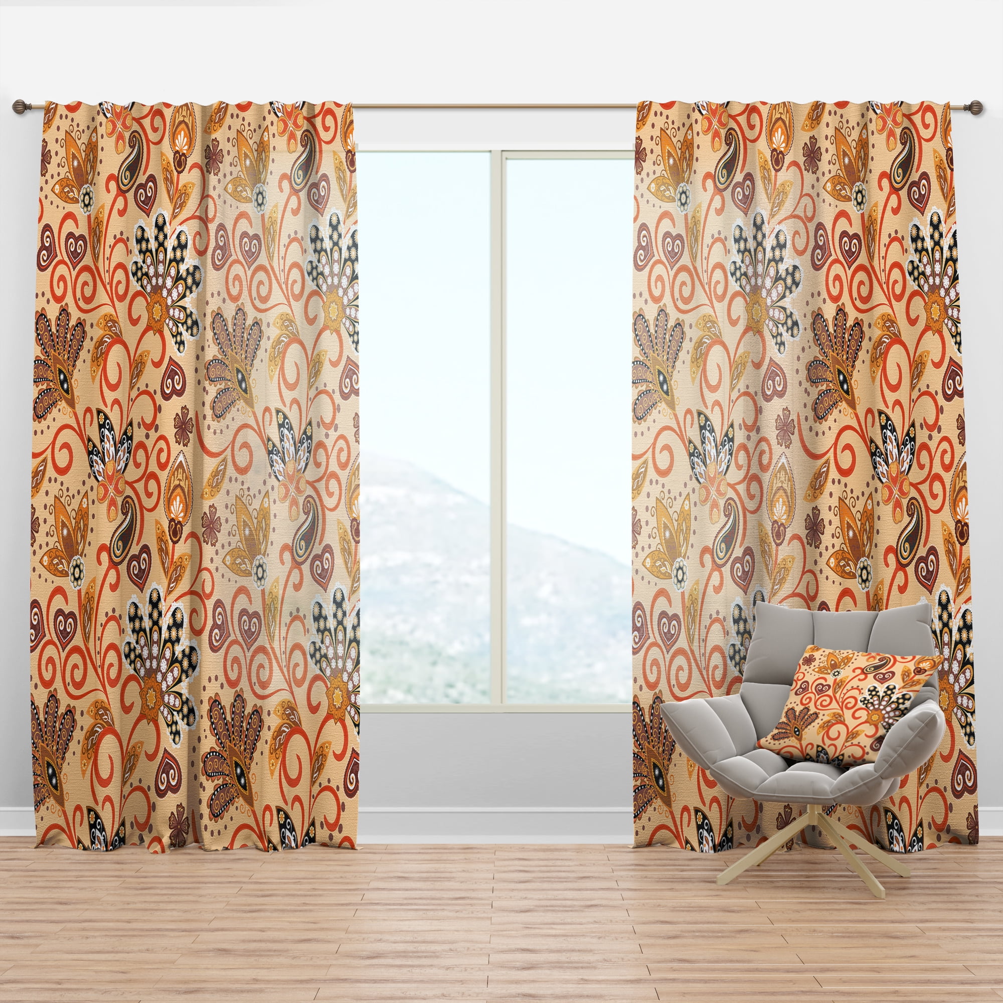 Designart 'Indian Floral Batik Retro II' Mid-Century Modern Curtain Panel