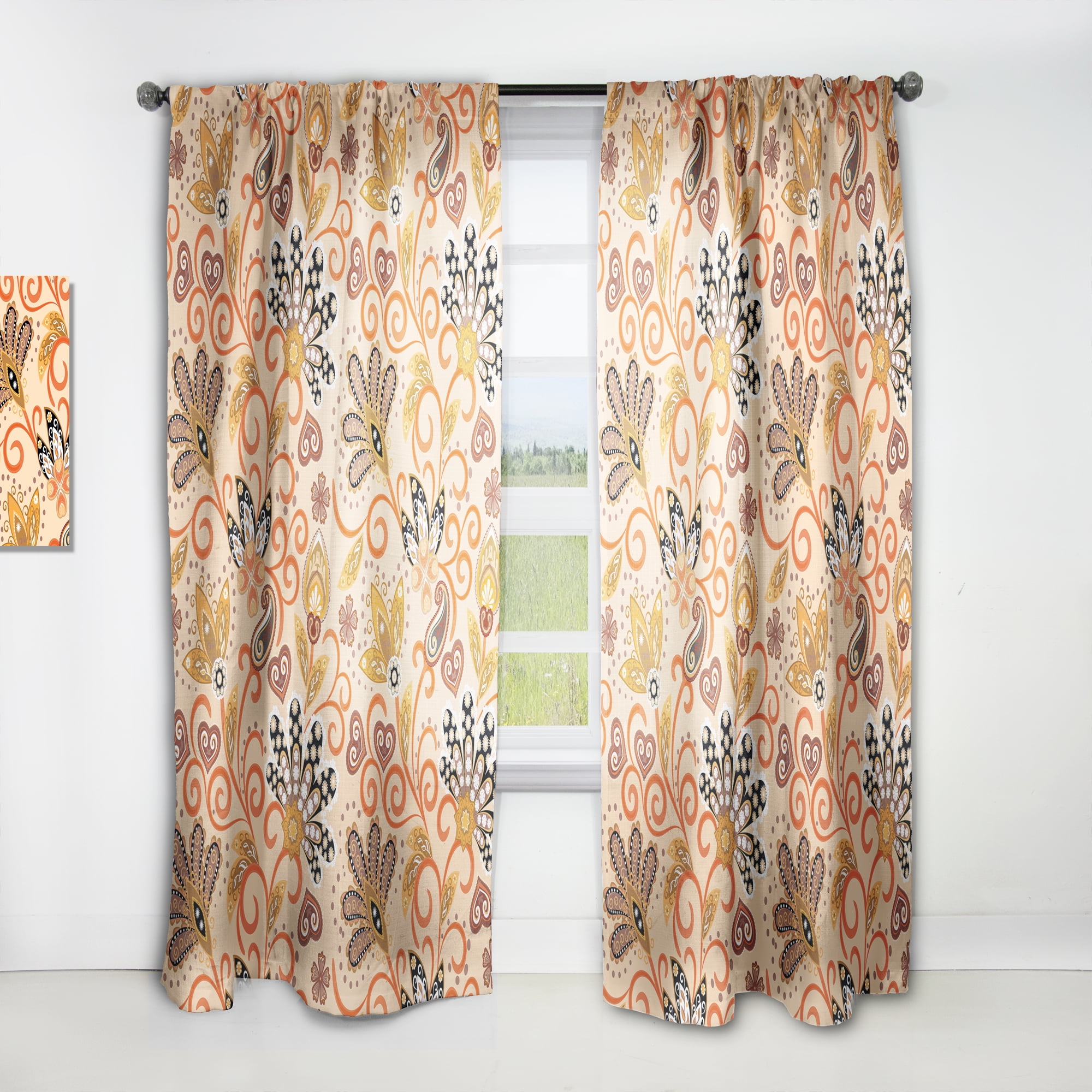Designart 'Indian Floral Batik Retro II' Mid-Century Modern Curtain Panel