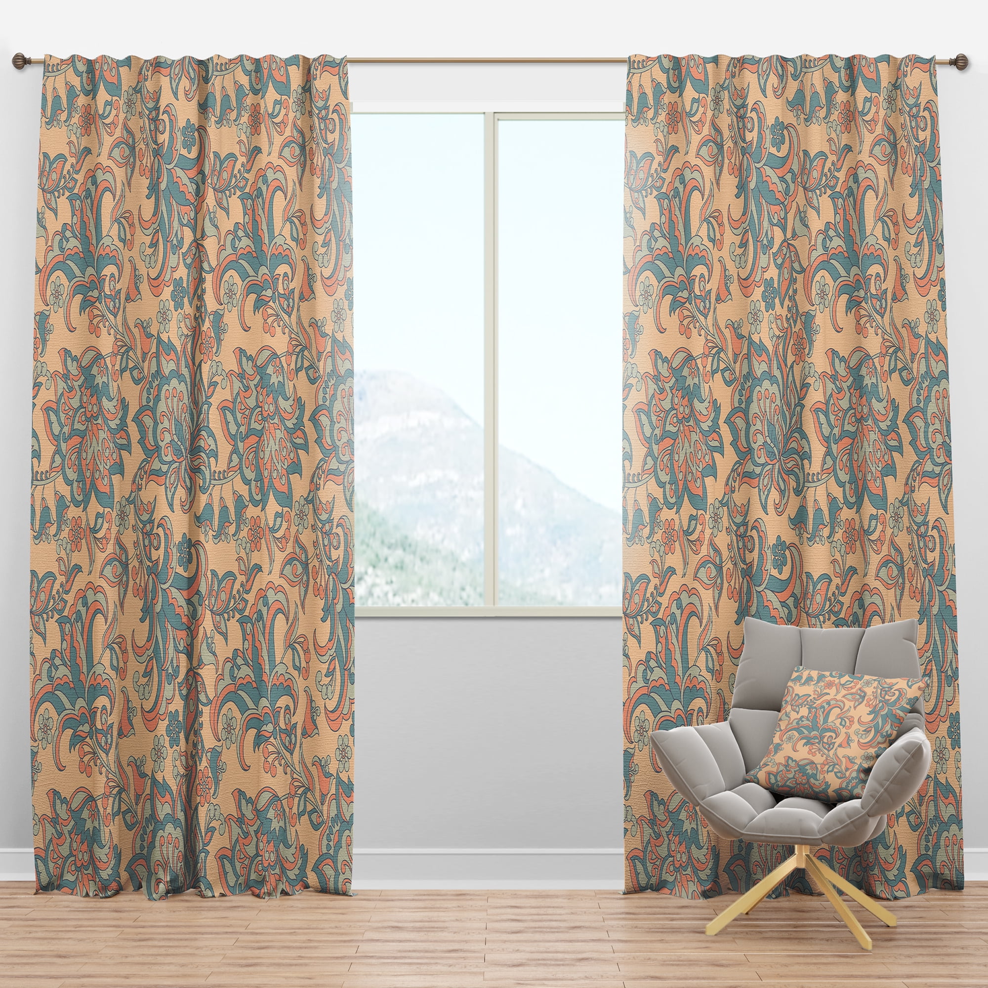 Designart 'Indian Floral Retro Batik II' Mid-Century Modern Blackout Curtain Panel