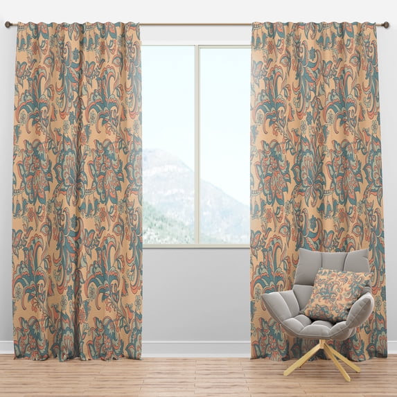 Designart 'Indian Floral Retro Batik II' Mid-Century Modern Blackout Curtain Panel