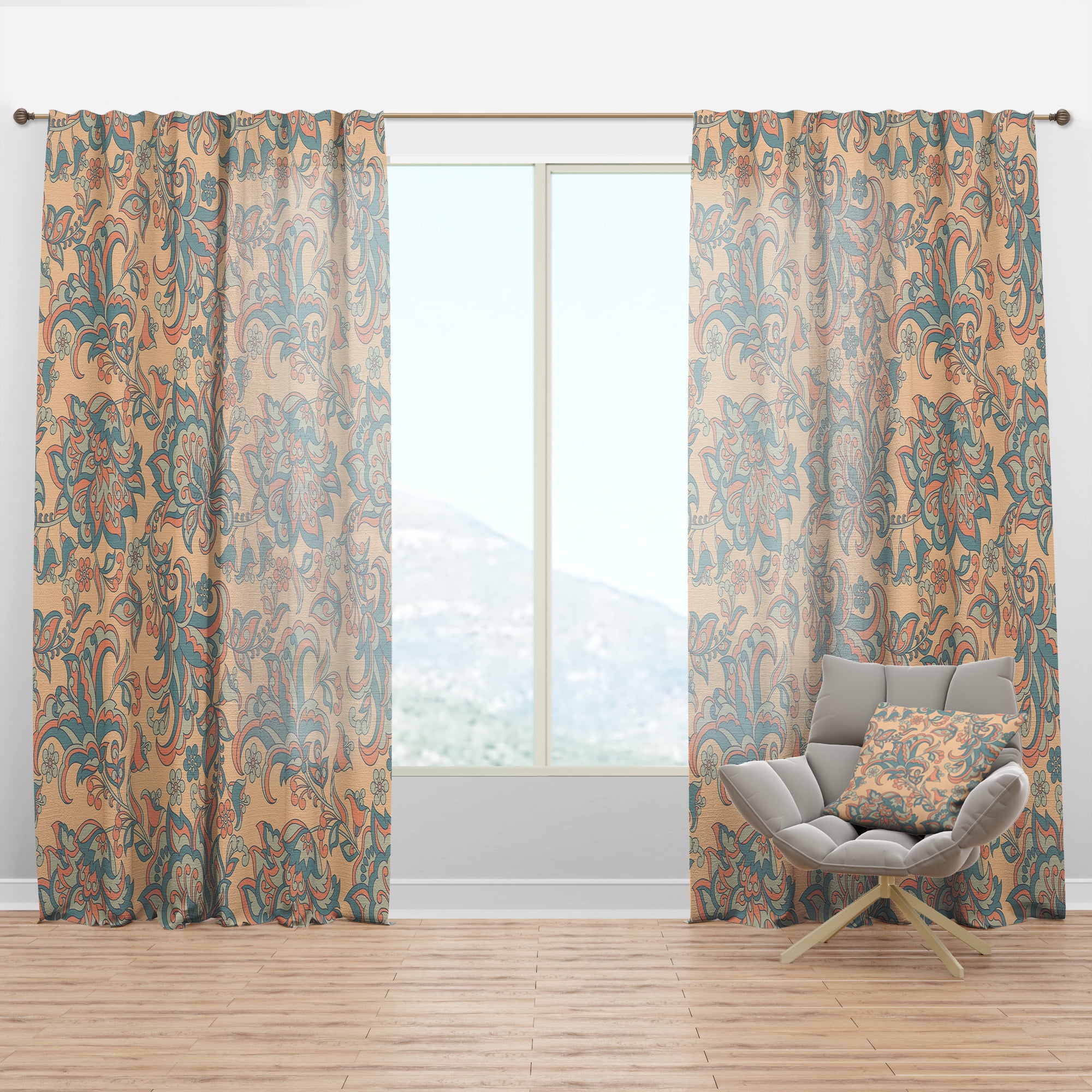 Designart 'Indian Floral Retro Batik II' Mid-Century Modern Curtain Panel