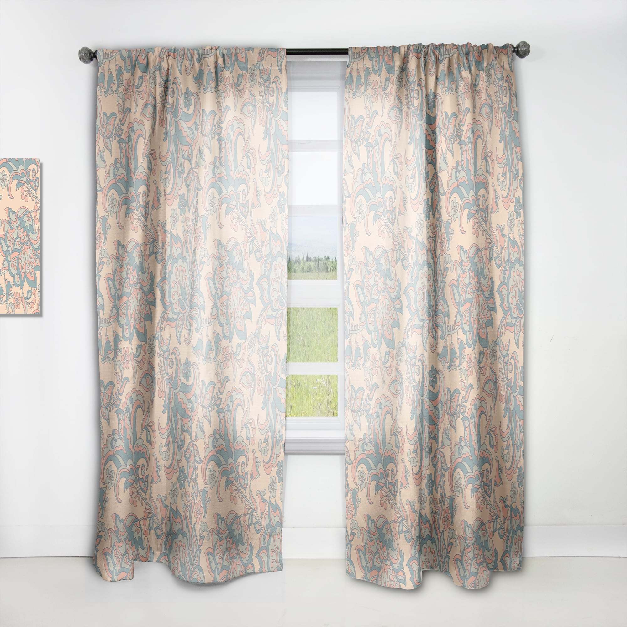 Designart 'Indian Floral Retro Batik II' Mid-Century Modern Curtain Panel