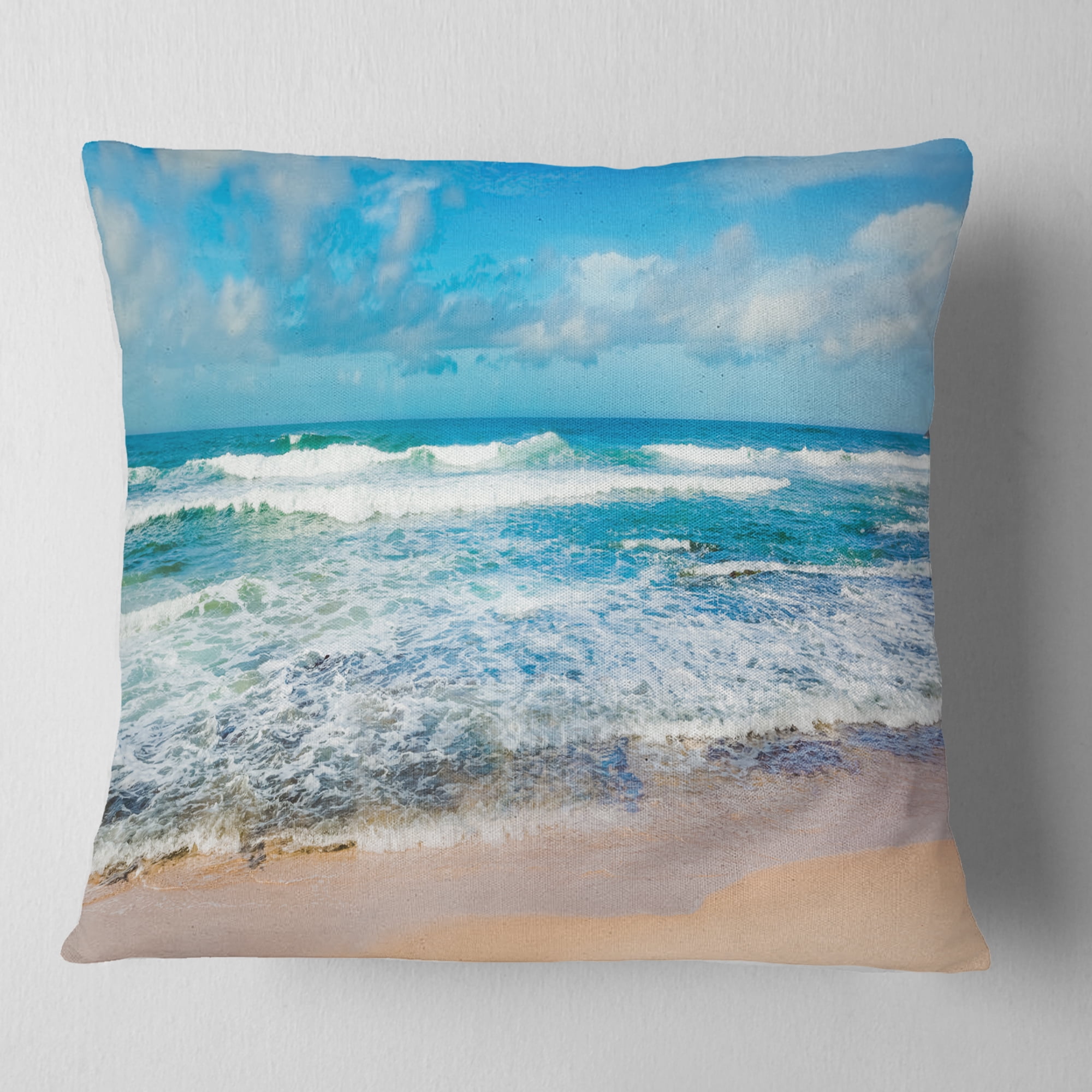 Designart Indian Ocean Panoramic View - Seashore Throw Pillow - 16x16