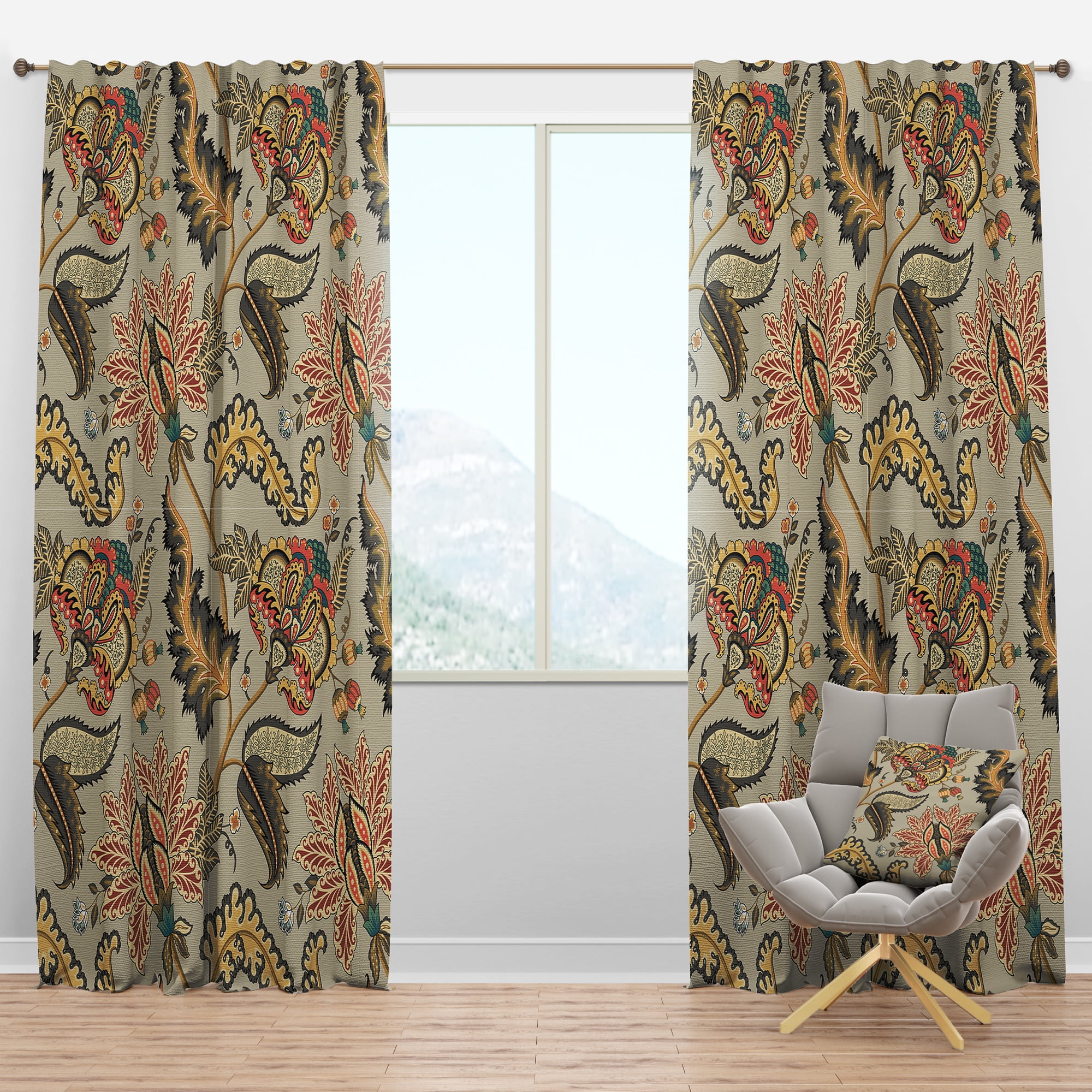 Designart 'Indian Vintage Floral Pattern' Tropical Blackout Curtain Panel