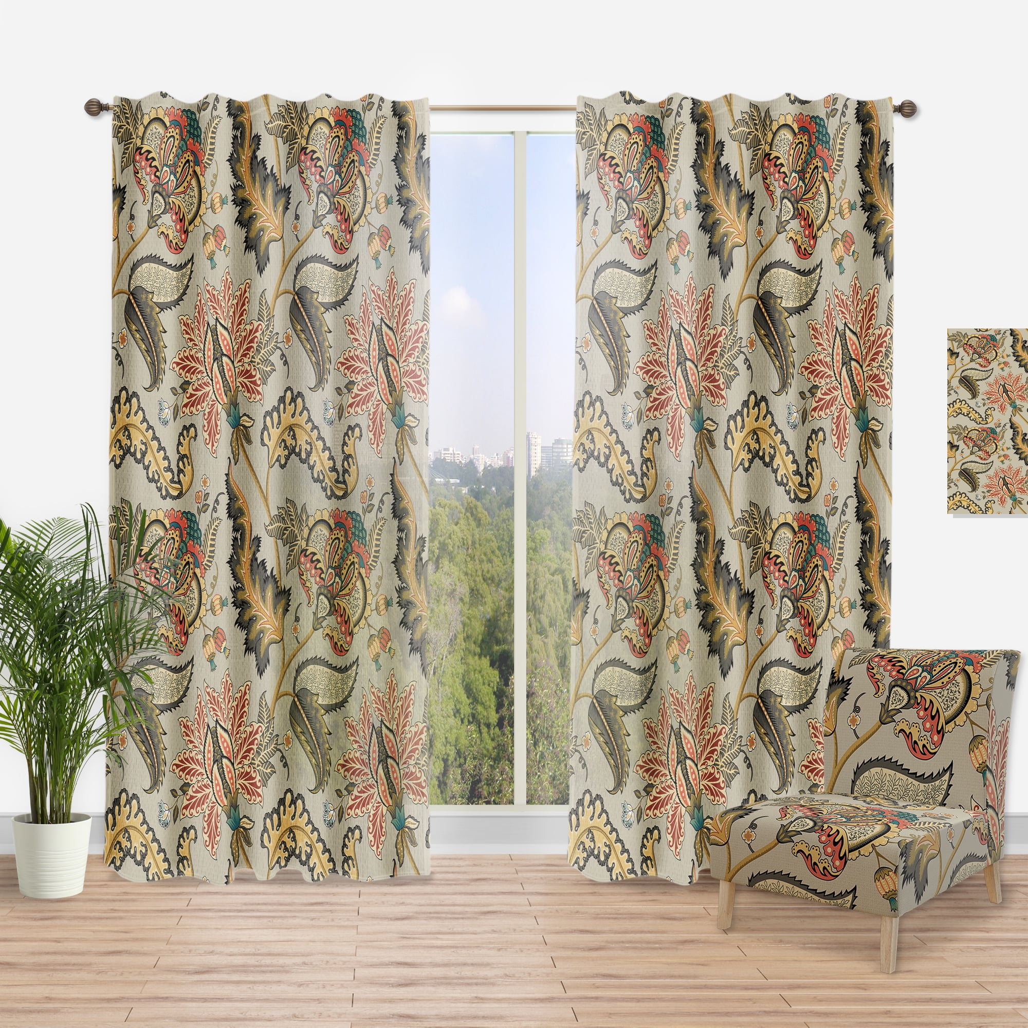 Designart 'Indian Vintage Floral Pattern' Tropical Curtain Panel