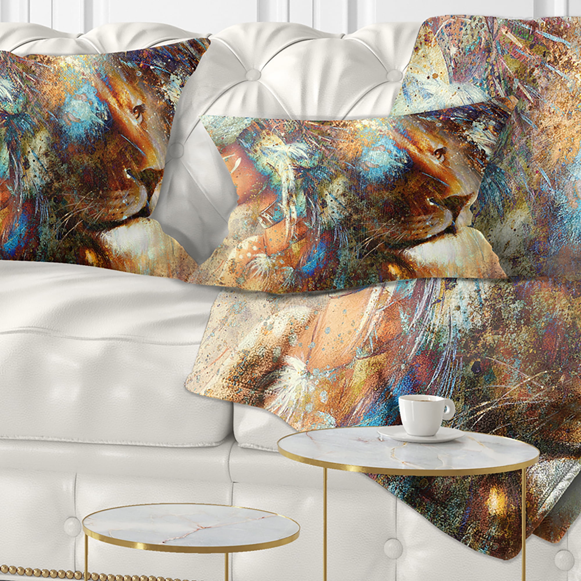 Designart Indian Woman Collage with Lion - Indian Throw Pillow - 12x20