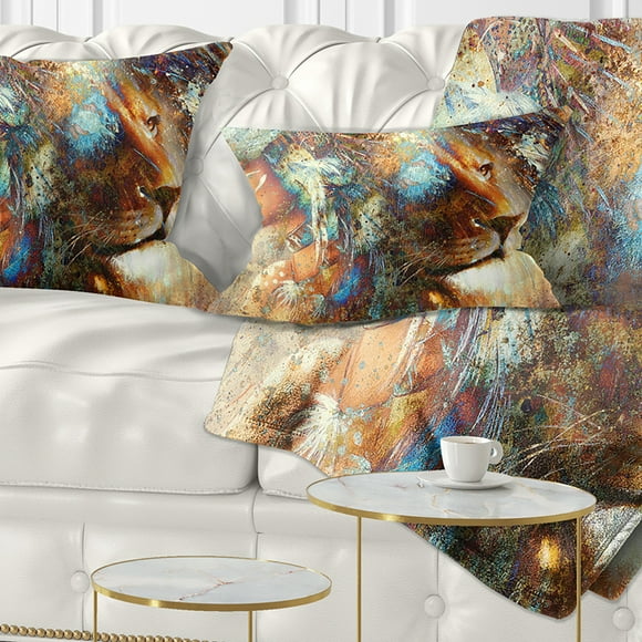 Designart Indian Woman Collage with Lion - Indian Throw Pillow - 12x20