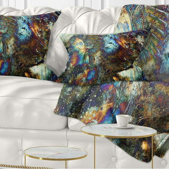 Designart Indian Woman Collage with Lion - Woman Throw Pillow - 12x20