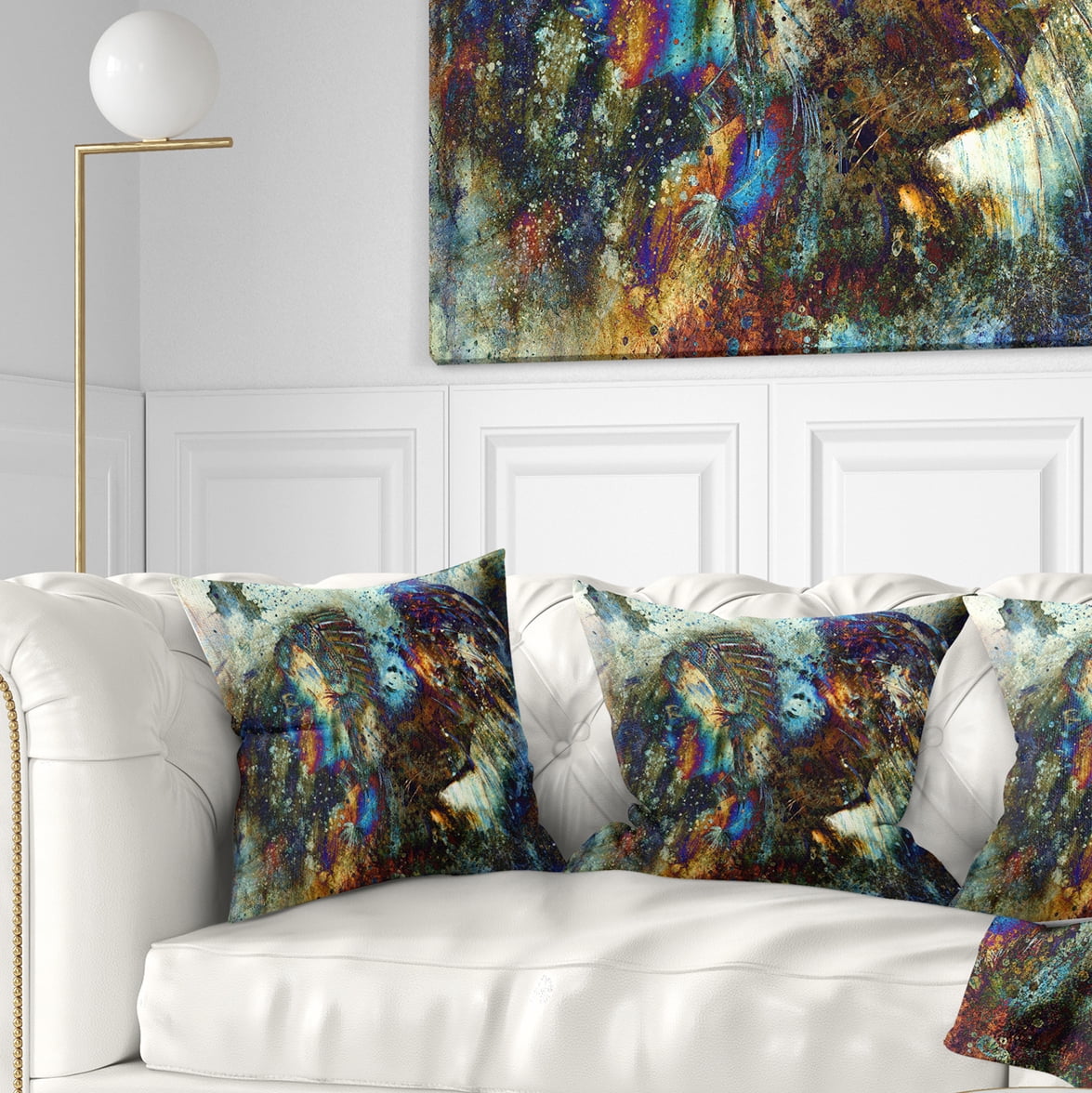 Designart Indian Woman Collage with Lion - Woman Throw Pillow - 16x16
