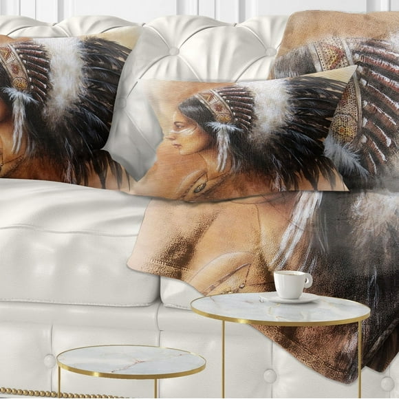 Designart Indian Woman in Traditional Clothing - Indian Throw Pillow - 12x20