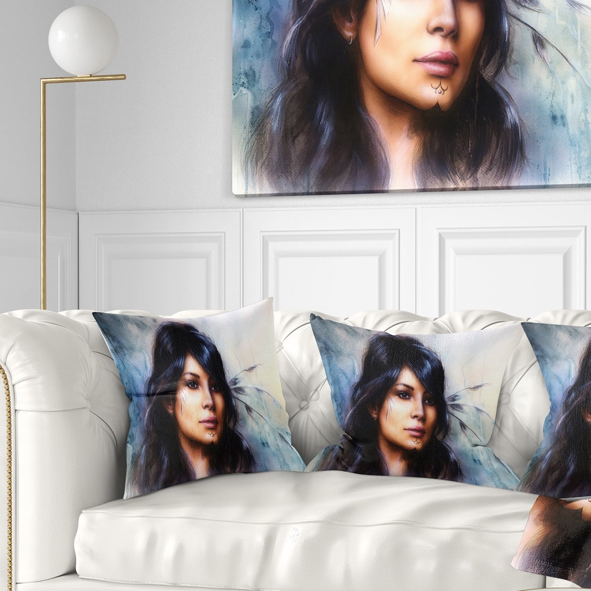 Designart Indian Woman with Ornament Tattoo - Portrait Throw Pillow - 18x18