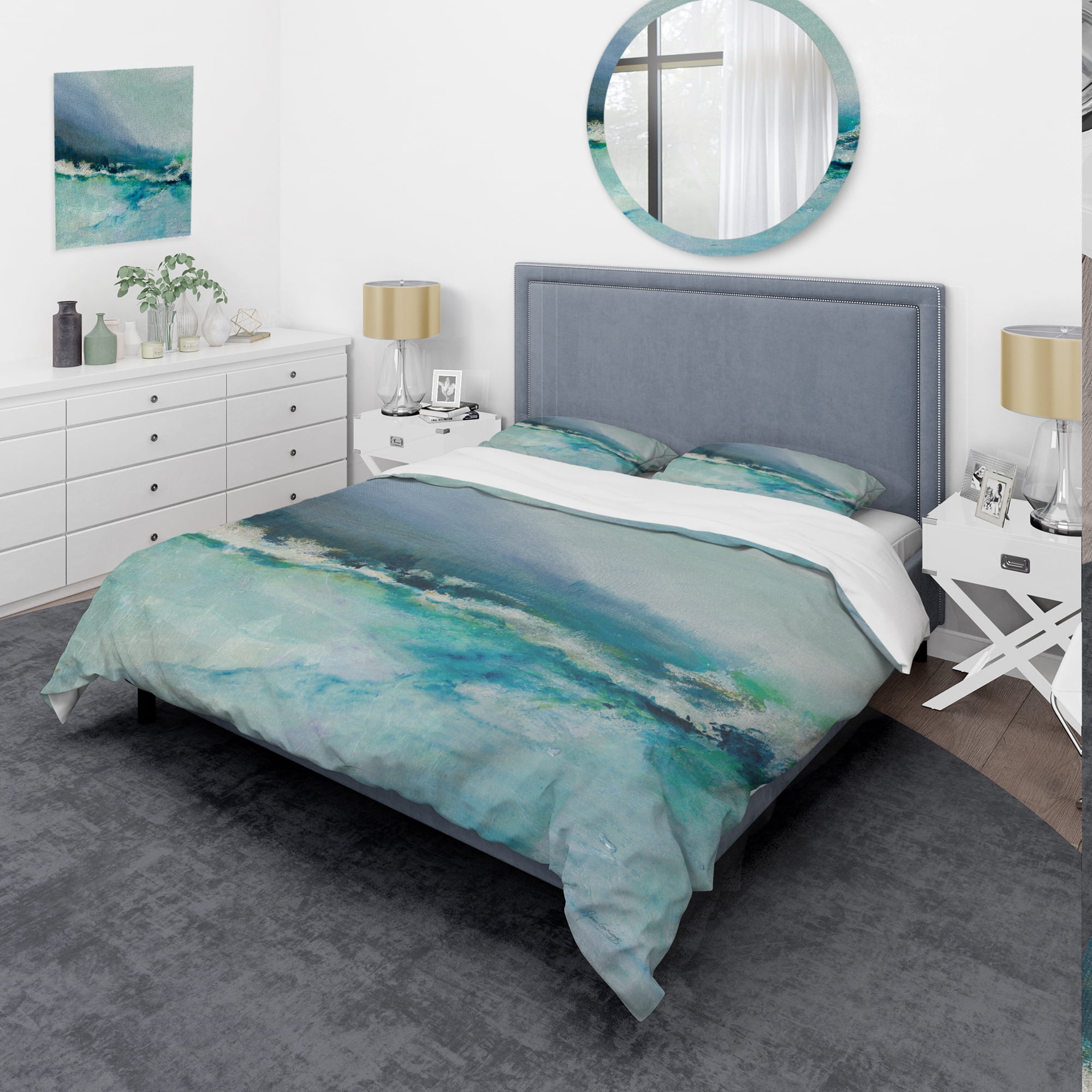 Designart 'Indigo Abstract Watercolor Blue' Coastal Duvet Cover Set