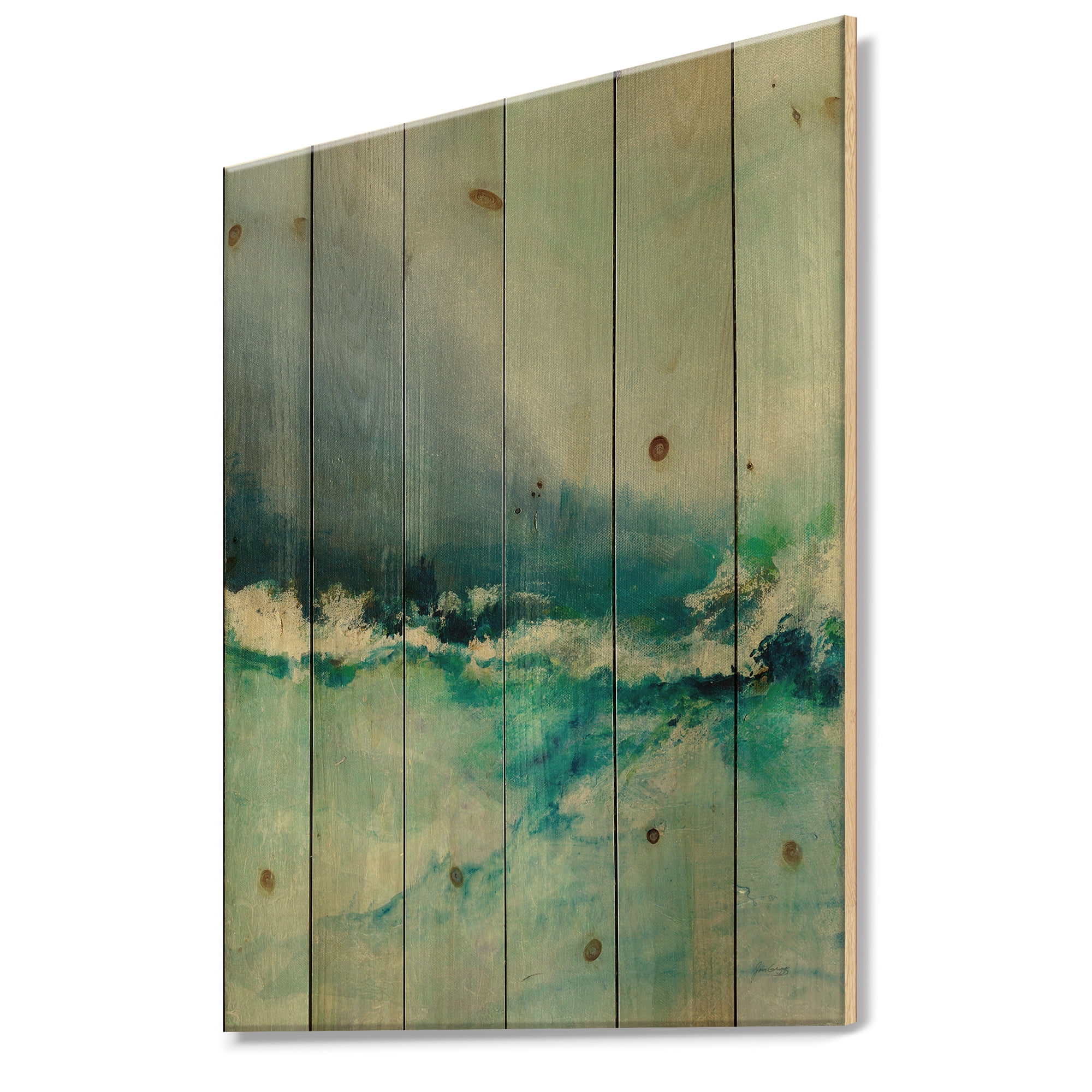Designart 'Indigo Abstract Watercolor Blue' Nautical & Coastal Print on Natural Pine Wood