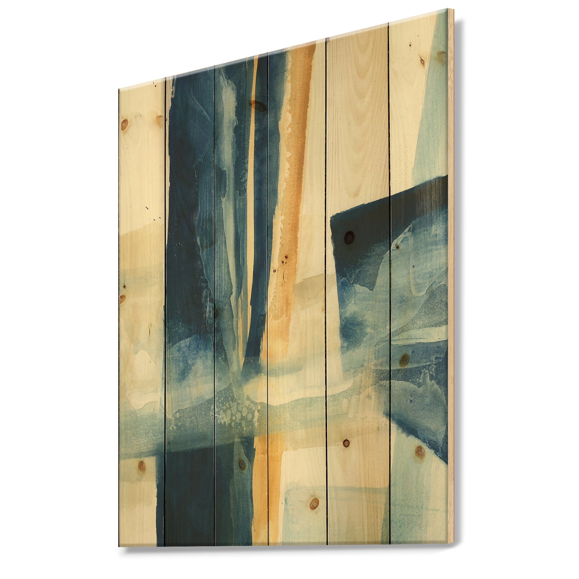 Designart 'Indigo Fractal Panel II' Glam Modern Print on Natural Pine Wood