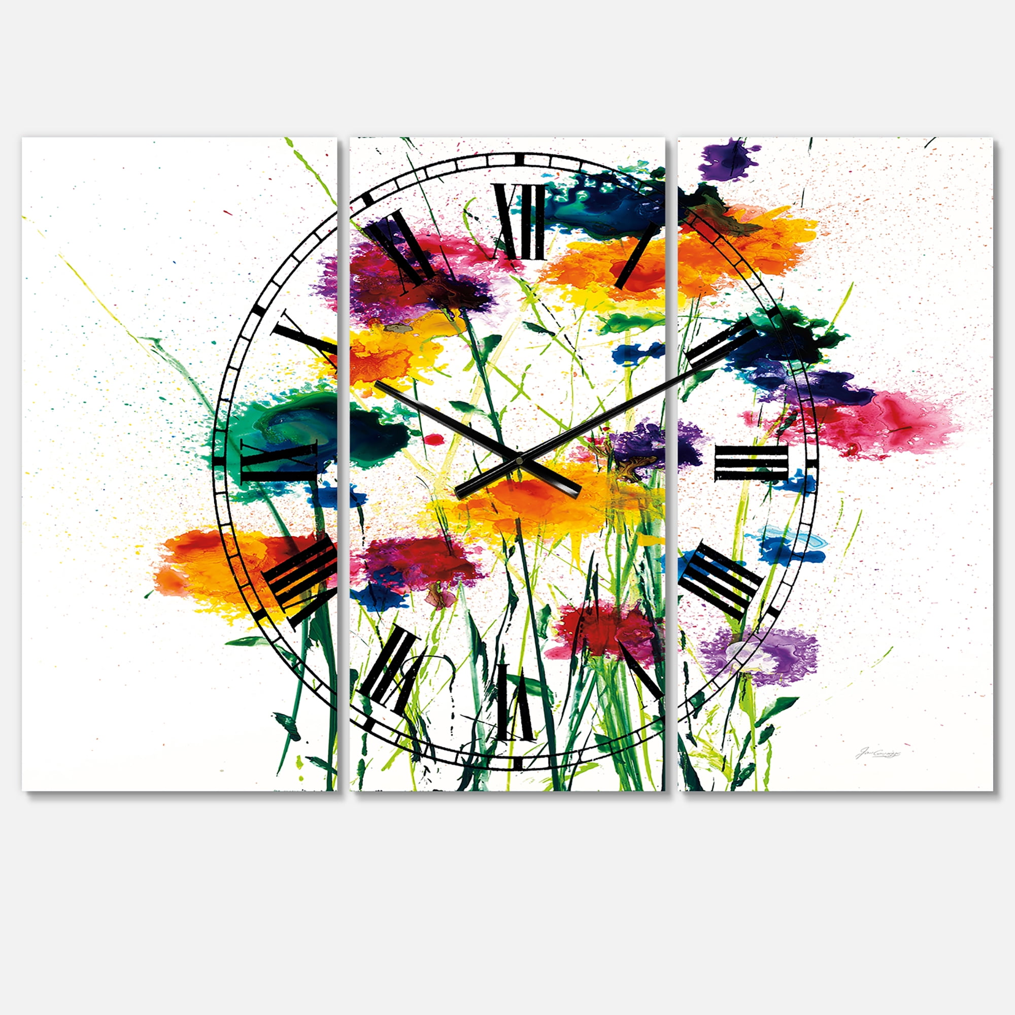 Designart 'Indigo, Green And Yellow Watercolor' Traditional wall clock