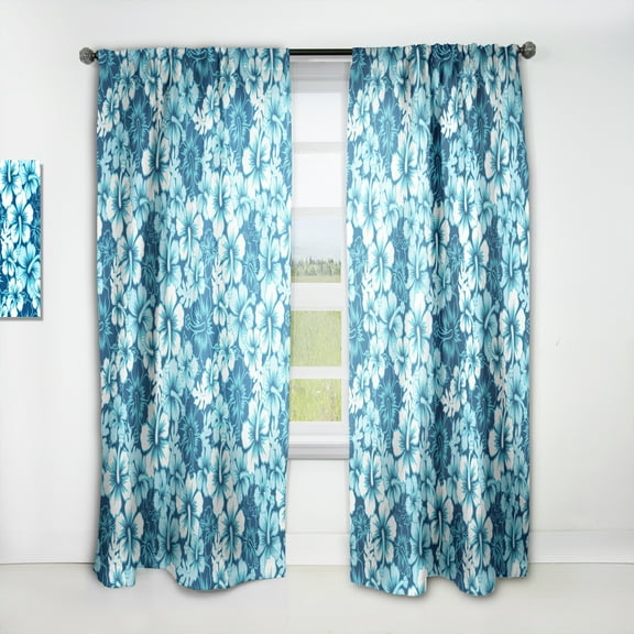 Designart 'Indigo HawaII Blue Flowers Pattern' Tropical Curtain Panel