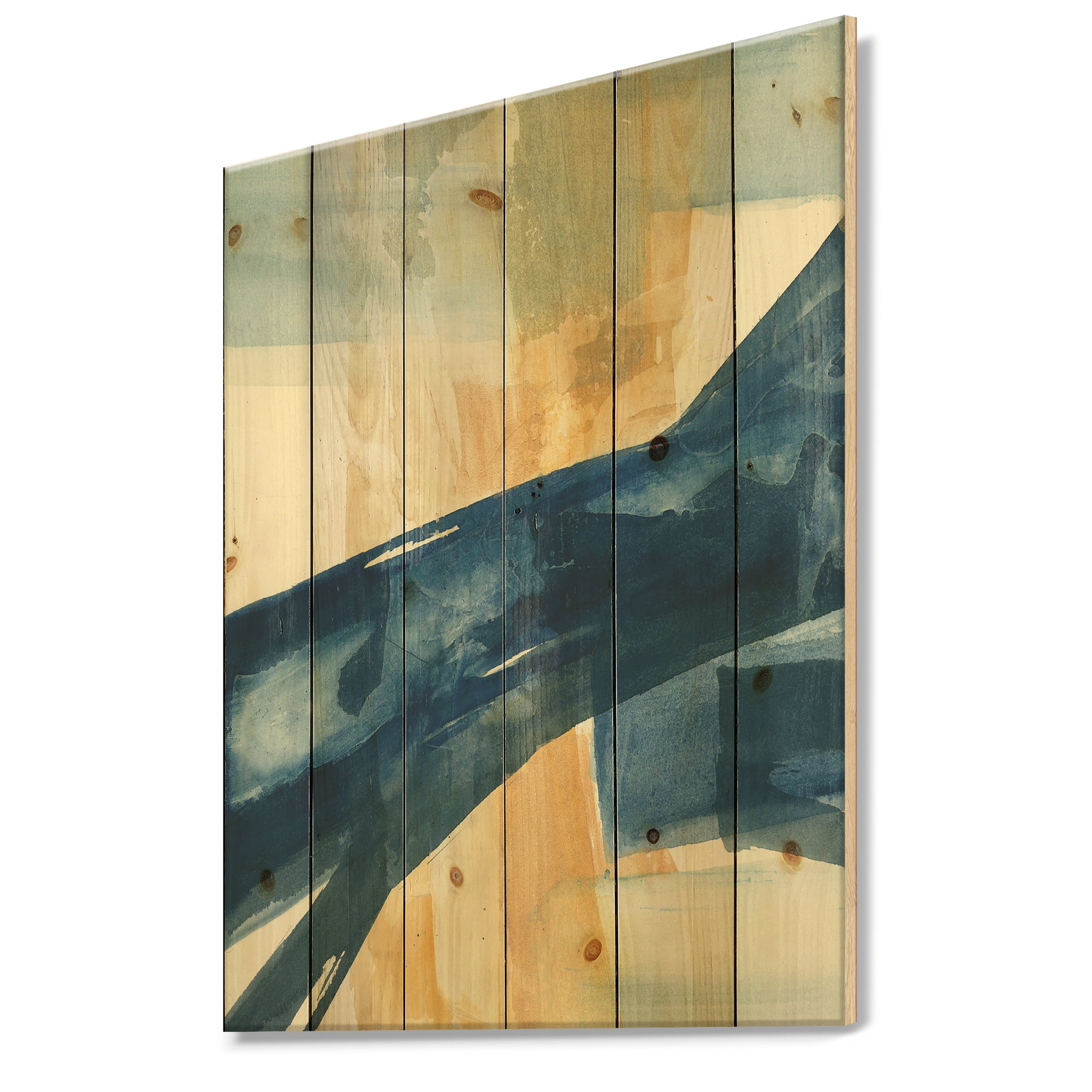 Designart 'Indigo Panel III' Glam Modern Print on Natural Pine Wood