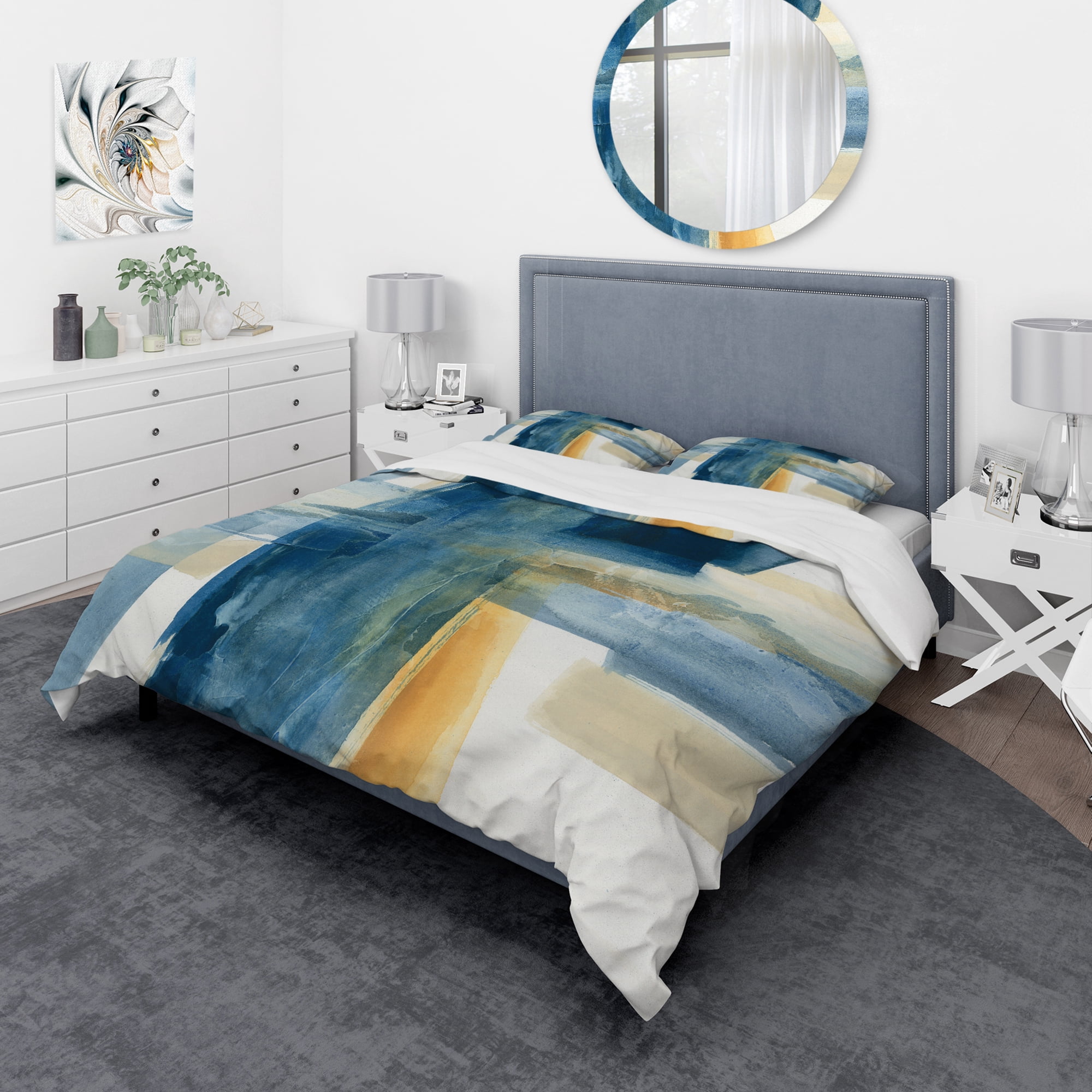Designart 'Indigo Panel VI' Geometric Duvet Cover Set