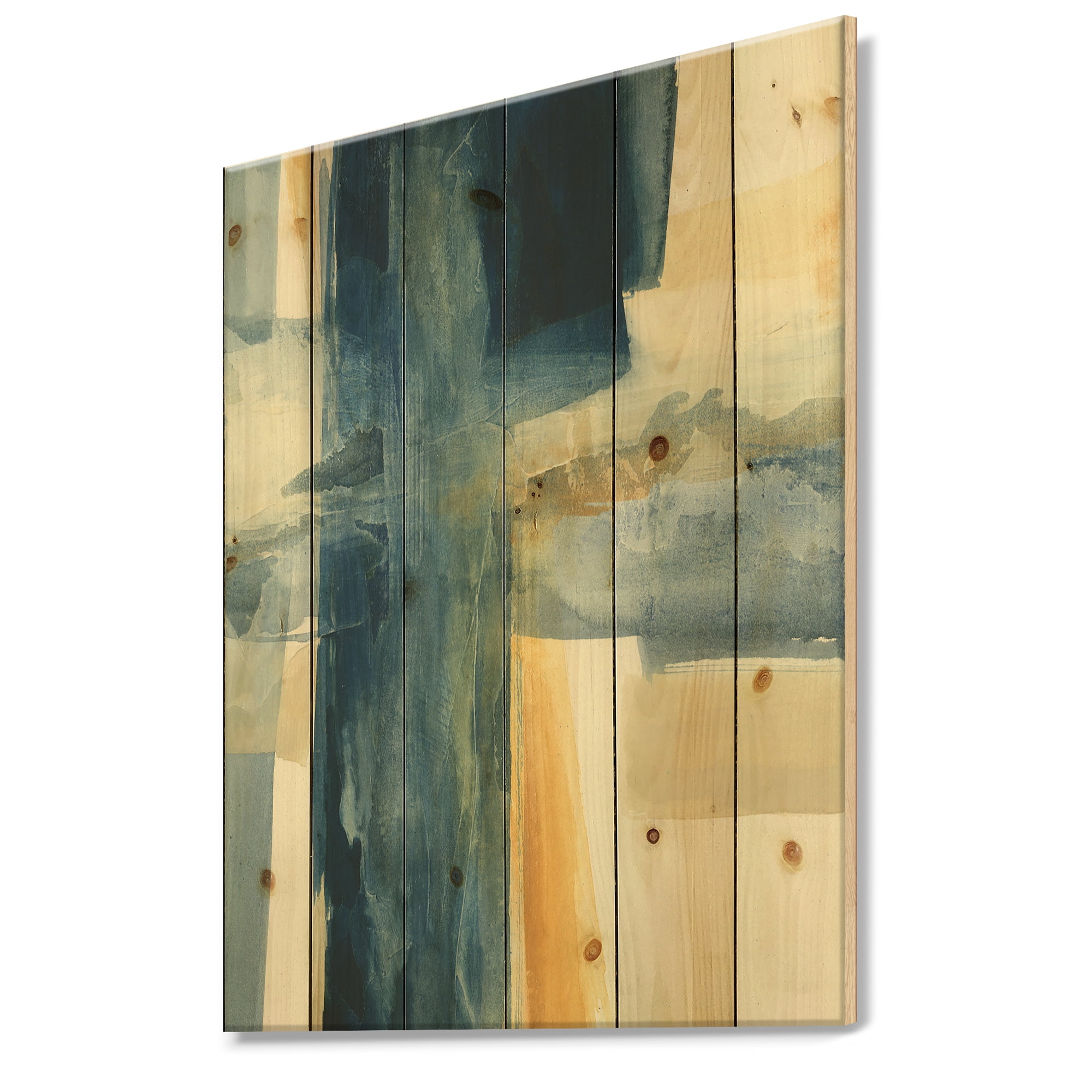 Designart 'Indigo Panel VI' Glam Modern Print on Natural Pine Wood